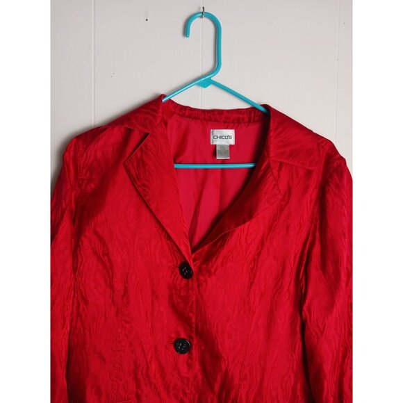 Chico's Beautiful Red 100% silk long sleeve button up blazer Women's Size 1 (8) - Picture 4 of 9